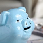 Pig World Ceramics Piggy Bank for Boys and Girls Adult Gift Savings Money Kids Décor Keepsake (Blue)