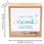 Piggy Banks for Adults Decorative Shadow Box Wooden Frame Coin Bank Money Bank Sized 6.5x6.5x2.2 Inch Natural Wood Money Box Printed on The Plexiglass Front-Make Your Dreams Happen.
