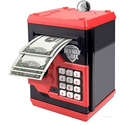 Suliper Electronic Piggy Bank Code Lock for Kids Baby Toy  Mini ATM Safe Coin Cash Banks Real Money Saving Box with Password  Auto Money Scroll for Children Boys Girls Birthday Gift (Black/Red)