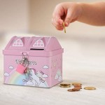 VOSAREA Unicorn Piggy Bank Cartoon House Shape Money Bank Iron Metal Coin Bank with Lock Gifts for Holiday Birthday Christmas Red Lucky Money Party Favor Random Color
