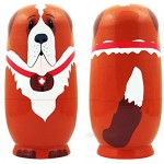 5pcs Cute Dog Nesting Dolls Handmade Wooden Russian Matryoshka Wishing Dolls Birthday for Kids Decoration