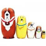 5pcs Cute Dog Nesting Dolls Handmade Wooden Russian Matryoshka Wishing Dolls Birthday for Kids Decoration