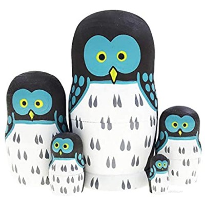 Alrsodl Lovely Cartoon Brown Owl Handpainting Nesting Doll Wooden Matryoshka Russian Doll Handmade Stacking Toy Set 5 Pieces for Kids Girl Home Decoration
