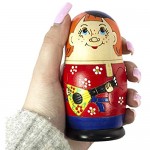 Azhna 5 pcs 10.5 cm Russian Boy Nesting Doll Woodburned and Hand Painted Russian Doll Wooden Stacking Doll