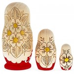 BestPysanky Set of 3 Red Woodburning Style Matryoshka Russian Wooden Nesting Dolls