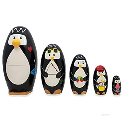 BestPysanky Set of 5 Penguins Wooden Nesting Dolls 5 Inches