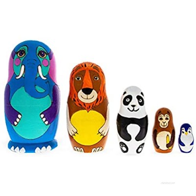 BestPysanky Set of 5 Zoo Animals Matryoshka Russian Wooden Nesting Dolls