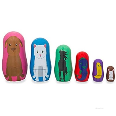 BestPysanky Set of 6 Dog  Cat  Horse  Fish  Chick & Bunny Animal Friends Plastic Nesting Dolls 4.5 Inches