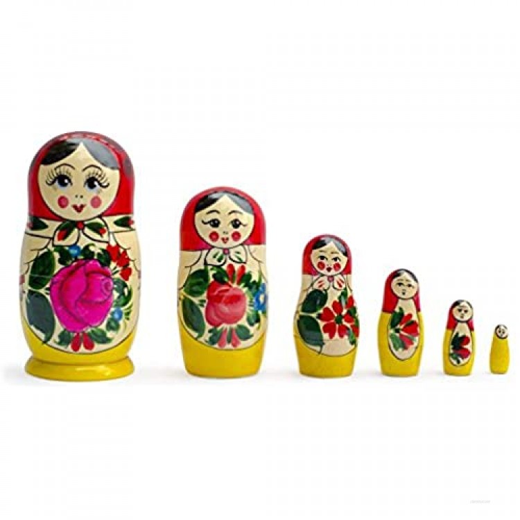 BestPysanky Set of 6 Traditional Semenov Matryoshka Wooden Russian Nesting Dolls 5.5 Inches