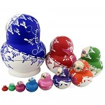 Colorful Big Belly Blue White Cherry Blossom Handmade Wooden Russian Nesting Dolls Matryoshka Dolls Set 10 Pieces for Kids Toy Birthday Home Decoration