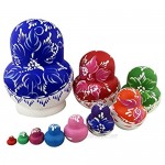 Colorful Big Belly Blue White Cherry Blossom Handmade Wooden Russian Nesting Dolls Matryoshka Dolls Set 10 Pieces for Kids Toy Birthday Home Decoration