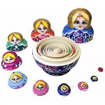 King&Light - 10pcs Peony Multicolor Russian Nesting Dolls Matryoshka Toys by K&L