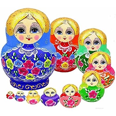 King&Light - 10pcs Peony Multicolor Russian Nesting Dolls Matryoshka Toys by K&L