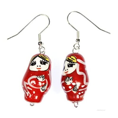 "Little Red Matryoshka" Russian Nesting Doll Ceramic Earrings