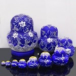 LK King&Light 10pcs Beautiful Blue White Russian Nesting Dolls Matryoshka Wooden Toys