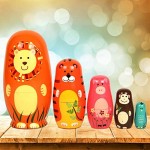 Maxshop 5 Pieces 6 Tall Cute Nesting Dolls - Handmade Wooden Different Pattern Small Items - Matryoshka Doll Handmade Wooden Dolls Cartoon Animals Pattern Toy Gift