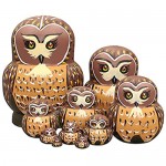 Moonmo 10pcs Brown Owl Handmade Wooden Russian Nesting Dolls Matryoshka Dolls Set