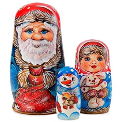 MUARO Russian Nesting Doll Set - 3-Piece Russian Stacking Matryoshka Dolls - Handmade Wooden Dolls - Babushka Toy Dolls for Kids - Original Nested Dolls for Christmas  Halloween Home Décor 4.5 inch