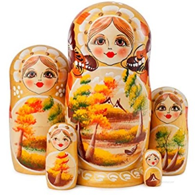 MUARO Russian Nesting Doll Set - 5-Piece Russian Stacking Matryoshka Dolls - Handmade Wooden Dolls - Babushka Toy Dolls for Kids - Original Nested Dolls for Christmas  Halloween Home Décor 6.7 inch