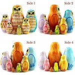 Owl Art Toy - Russian Nesting Dolls Owl Decorations for Home Shelf Decor Accents - Wood Owl Statue 7 Pcs - Owl Gifts Decor Figurines