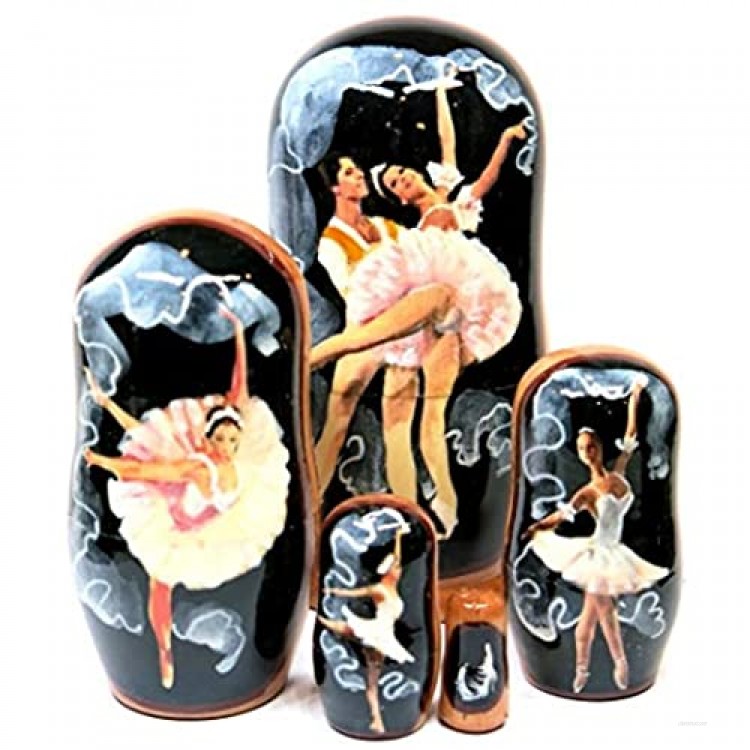 Russian Bolshoi Couple Ballet Dancers Nutcracker Nesting Doll 5-Piece Ballerina Babushka 4 Tall