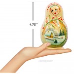 Russian Nesting Doll - Kirov - VJATKA - Hand Painted in Russia - Medium Size - Wooden Decoration Gift Doll - Matryoshka Babushka (Design B 4.75`` (5 Dolls in 1))