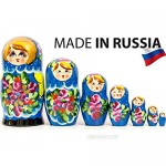 Russian Nesting Doll - Traditional POLKHOV MAIDAN - Hand Painted in Russia - Medium Size - Wooden Decoration Gift Doll - Matryoshka Babushka (Blue 8``(7 Dolls in 1))