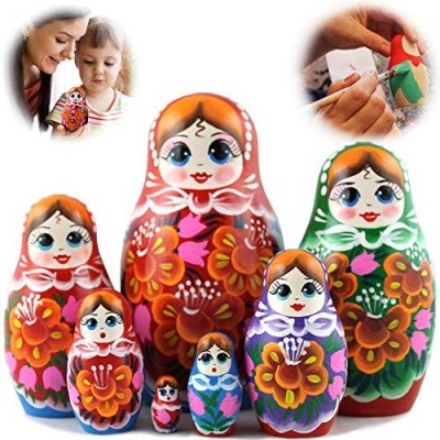 Russian Nesting Dolls for Kids 7 Pieces - Wooden Matryoshka Stacking Toys - Baboushka Nesting Dolls - 7 Munecas Rusas De Madera Decoracion Hogarena