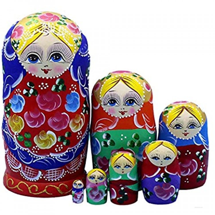 Russian Nesting Dolls Matryoshka Wooden Stacking Nested Set 7 Pieces Handmade Toys Gift for Children Kids Christmas Mother's Day Birthday Home Room Decoration