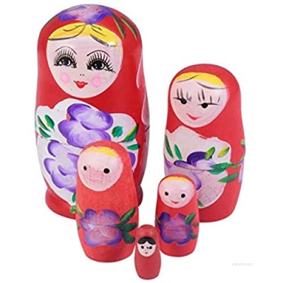 Toyvian Russian Nesting Dolls Cute Matryoshka Wood Stacking Nesting Toy Sets Birthday Gift Home Festival Christmas Decorations Red