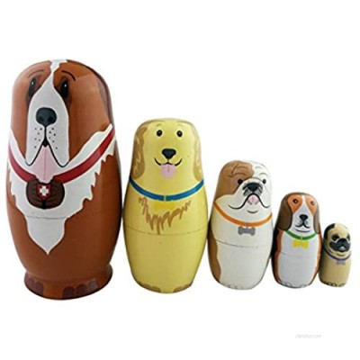 Winterworm 5pc Nesting Doll Dog- Wooden Dog Hand Painted Nesting Dolls Matryoshka - Set of 5 Dolls from 5.7" Tall