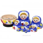 Winterworm Set 10 Pieces Lovely Blue Scarf Girl Hand with Rose Wooden Nesting Dolls Handmade Matryoshka Russian Dolls for Kids Stacking Toy Christmas Birthday Gift Home Decor