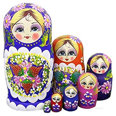 Winterworm Set of 7 Berries and Flowers Patterns Wooden Nesting Dolls Matryoshka Russian Doll