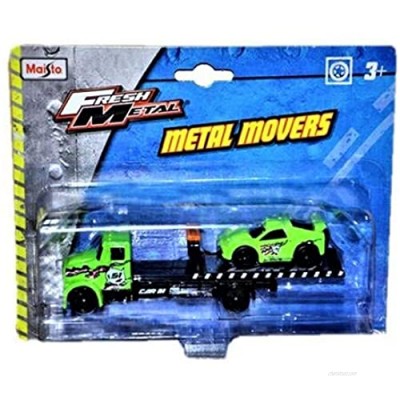 Fresh Metal Metal Movers Maisto Green FMR Flatbed with Green Car