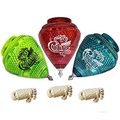 3 Pack Jumbo Cobra Durable Plastic Spin Tops for Kids Metal Tip Made in Mexico - Trompo Mexicano Jumbo Cobra Plástico Durable & Punta de Metal (Pack of 3 Assorted Colors)