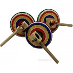 3 Pack Wooden Spin Tops Azteca Type Made in Mexico Premium Quality (3 Pack Assorted Colors)