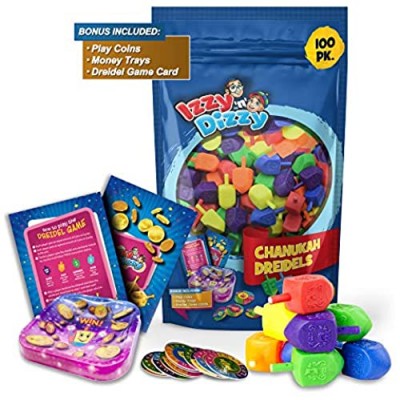Izzy 'n' Dizzy 100 Medium Dreidels - Assorted Colors - Classic Chanukah Spinning Draidel Game and Prize - Bulk Value Pack