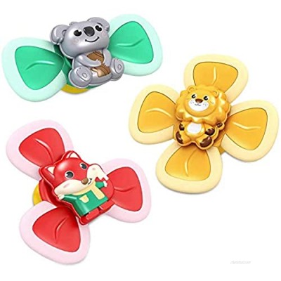 PYNIOR Suction Cup Spinning Top Toys  Cartoon Animal Suction Cup Spinner Windmill  Baby Bath Toys (3Pcs Fox Lion Koala)