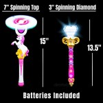 Spinning Unicorn Princess Light Up Wands - Set of 2 Spinning LED Magic Wand Toys For Kids | Princess Diamond Wand and Unicorn Wand | Unicorn Gifts For Girls | Princess Pretend Play Costume Accessory