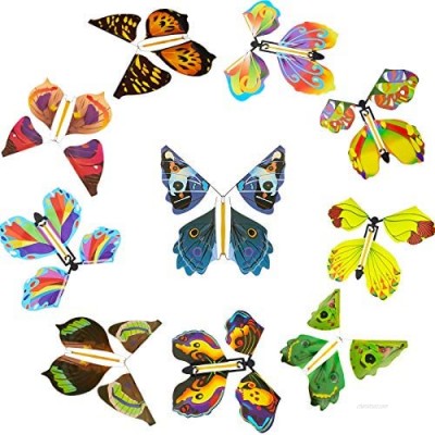 10 Pieces Magic Fairy Flying Butterfly Card Wind up Butterfly Rubber Band Flying Butterfly Surprise Flying Paper Butterflies Set for Party Playing Decorations (Vivid Style)