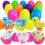 12 Pack Filled Easter Eggs with Wind-Up Toys Prefilled Wind-Up Bunnies and Chicken Toys Easter Eggs for Easter Basket Stuffers Plush Chicken Jumping Toys for Kids Egg Hunt Party Favors Birthday Gift