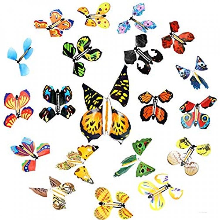 20 Pieces Magic Flying Butterfly Rubber Band Powered Wind up Butterfly Toy for Surprise Book Romantic Fairy Flying Toys for Party Playing Birthday Anniversary Wedding Halloween Christmas Surprise