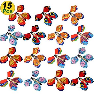 Dorakitten Magic Fairy Flying Butterfly  15PCS Wind up Butterfly Rubber Band Powered Butterfly for Gift or Party Playing Anniversary Wedding