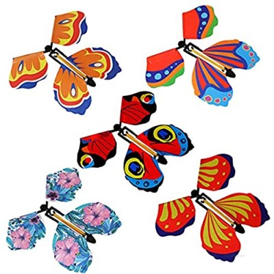 Dzrige 5Pcs Magic Flying Butterfly Rubber Band Fairy Flying Butterfly Powered Wind up Butterfly Toy for Surprise Gift or Party and Birthday