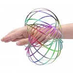 Flow Ring Kinetic Spring Toy 3D Sculpture Ring - Silver and Rainbow