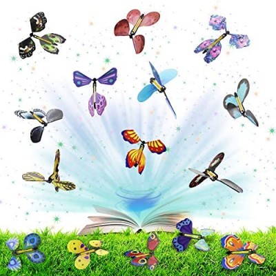 Halovin 15 Pack Magic Flying Butterfly Rubber Band Powered Wind up Butterfly Card Surprise Gift  Flying Butterfly Surprise Toys Cards Gifts for Kids Boys Girls Girlfriend Mother