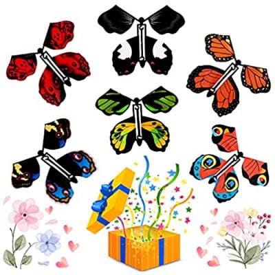 HLAA 6 PCS Magic Fairy Flying Butterfly - Rubber Band Powered Wind up Magical Butterfly Toy  Graduation Birthday Card Surprise Gift Butterfly Party Playing