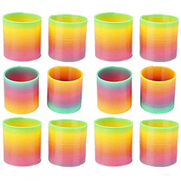 Kicko Plastic Rainbow Springs - 12 Pack - 2.4 Inch Classic Toy Coil Springs for Class Rewards Playtime Activity Pinata Fillers Easter Goody Basket Toy Collection