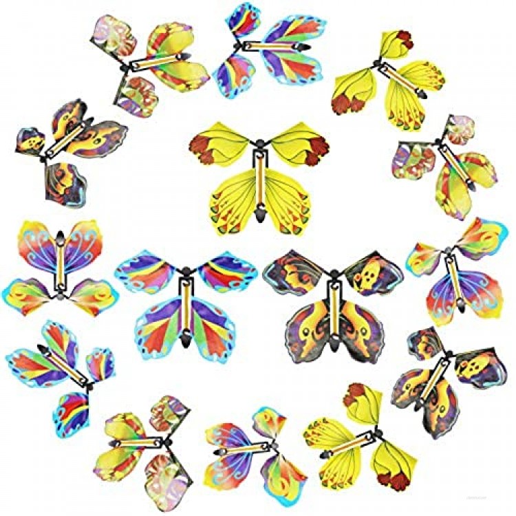 LEAMEERY Magic Fairy Flying Butterfly 15 Pieces Rubber Band Powered Butterfly Wind up Butterfly Toy for Surprise Gift or Party Playing