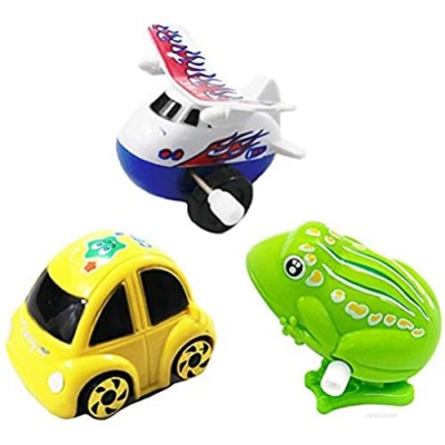 Setaria Viridis 3-Piece Winding Toys  Wind up Toys  Children's Toys  Colorful Educational Toys (car  Plane  Frog) (Multicolor)